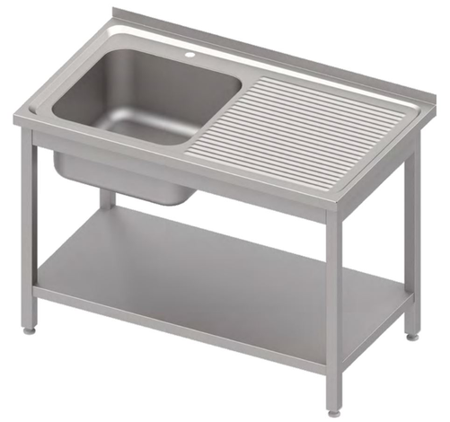 Stół ze zlewem jednokomorowym z lewej strony i półką, 1400x700x850 mm | STALGAST, 983157140