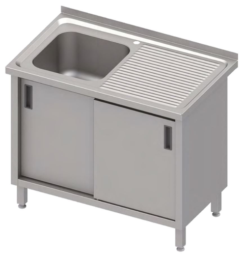 Stół ze zlewem jednokomorowym z lewej strony z szafką, 1100x700x850 mm | STALGAST, 983897110