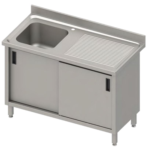 Stół ze zlewem jednokomorowym z lewej strony z szafką, 1200x700x850 mm | STALGAST, 984527120