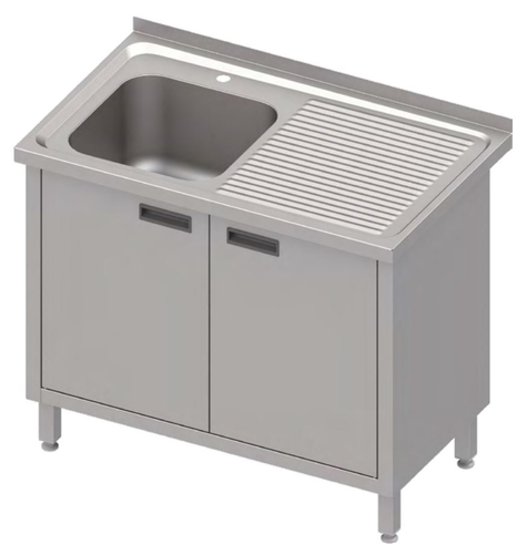 Stół ze zlewem jednokomorowym z lewej strony z szafką, 900x700x850 mm | STALGAST, 983877090