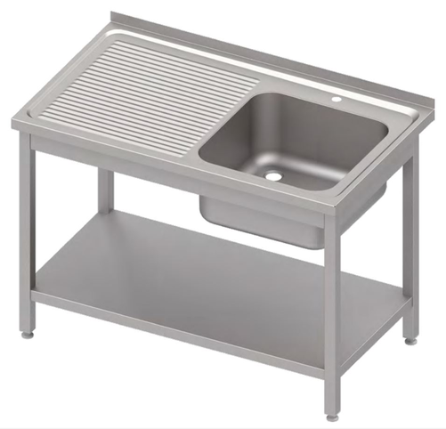 Stół ze zlewem jednokomorowym z prawej strony i półką, 1400x700x850 mm | STALGAST, 983147140