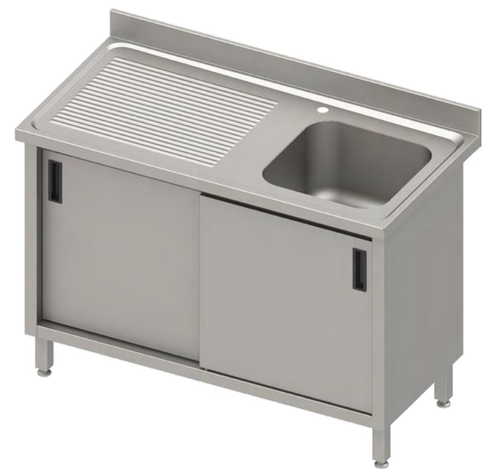 Stół ze zlewem jednokomorowym z prawej strony z szafką, 1200x700x850 mm | STALGAST, 984517120