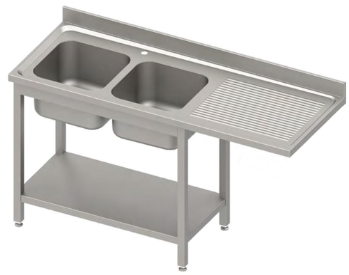 Stół ze zlewem dwukomorowym z lewej strony i miejscem na lodówkę lub zmywarkę, 1700x600x900 mm | STALGAST, 984926170