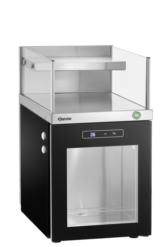 Lodówka na mleko z podgrzewaczem do filiżanek 0,225 kW, 310x485x540 mm, czarny, inox | BARTSCHER, 190091