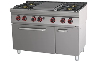 Kuchnia gazowa, 4-palnikowa, wolnostojąca, piekarnik elektryczny, 42,4 kW, 1200x700x900 mm | REDFOX, STPT 70/120 21 GE