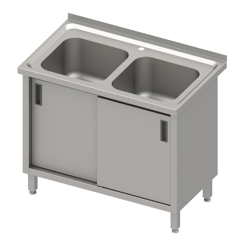 Stół ze zlewem dwukomorowym z drzwiami suwanymi, 1000x600x850 mm | STALGAST, 616407
