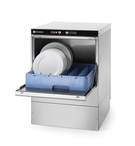 Zmywarka do naczyń, z pompą spustową, dozownikiem detergentu i dozownikiem płynu nabłyszczającego, sterowanie elektroniczne, kosz 500x500 mm, 3,6 kW, 570x600x830 mm | HENDI, 237540