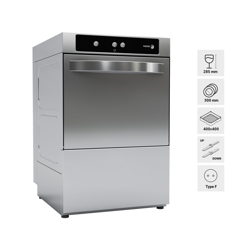 Zmywarka do szkła z dozownikiem detergentu, kosz 400x400 mm, 466x535x725 mm, 3,49 kW | FAGOR, Concept