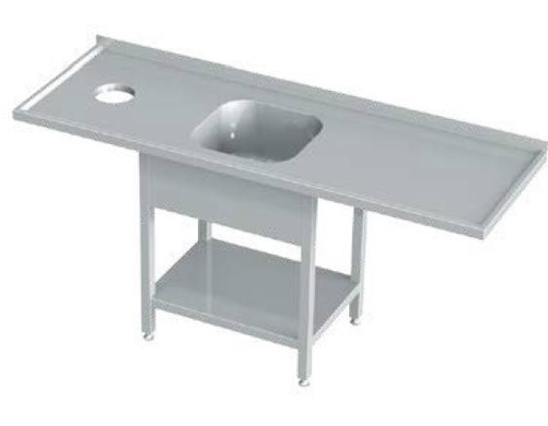 Stół ze zlewem, otworem na odpadki i półką 1800x600x850 mm | KOMAT, KST-145-180600
