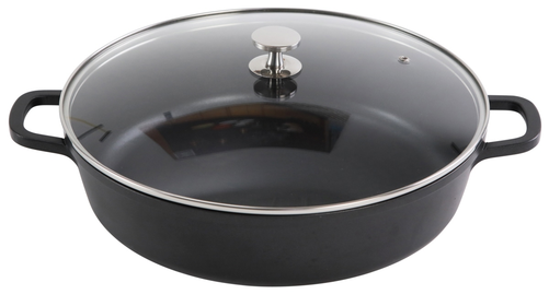 Patelnia głęboka okrągła AluChef®, aluminium odlewane, indukcja, szklana pokrywa, ø320x80 mm, czarna | CONTACTO, 6983/327
