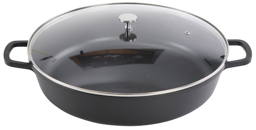 Patelnia głęboka okrągła AluChef®, aluminium odlewane, indukcja, szklana pokrywa, ø400x85 mm, czarna | CONTACTO, 6983/407