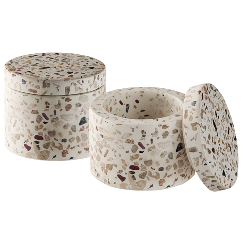 Betonowy pojemnik okrągły z pokrywką, 2 szt. | APS, Terrazzo