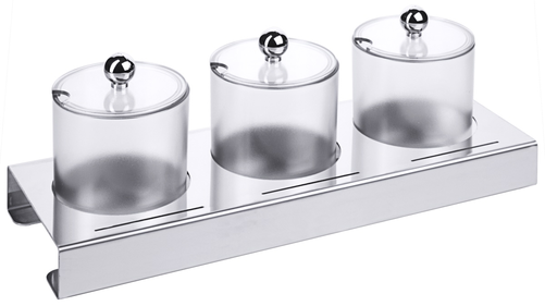 Zestaw pojemników na dżem 3-pojemnikowy, stojak stal nierdzewna 18/10, pojemniki SAN 0,6 l, 400x105x145 mm, inox | CONTACTO, 3202/003