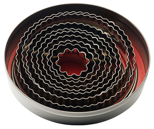 Zestaw wykrawaczy owalnych karbowanych 9 szt., stal nierdzewna 18/10, w puszce, 22x19–80x70x30 mm, inox | CONTACTO, 4090/009