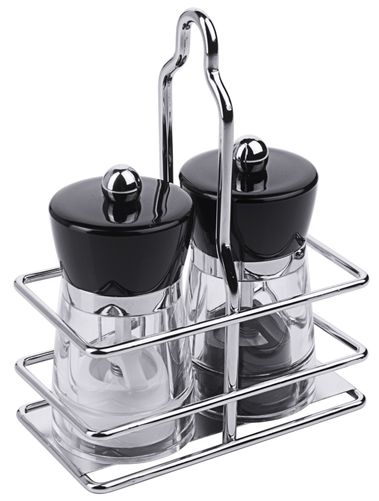 Zestaw młynków sól i pieprz, stojak chromowany, tacka na okruchy, 115x60x150 mm, inox | CONTACTO, 2725/002