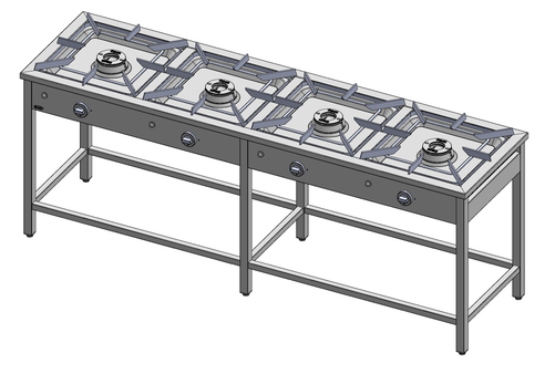 Kuchnia gazowa 223,5x60x85 cm z zapalaczem, 4 palniki: 2x5+2x6,5 kW | EGAZ, TG-424.IIP 