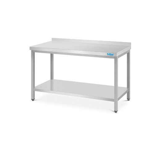 Stół roboczy przyścienny z rantem i półką, ze stali nierdzewnej, 1200x700x850 mm | RILLING, TZ 0712C 0000