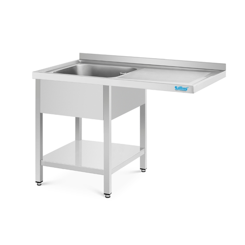 Stół ze zlewem 1-komorowym po lewej stronie, wydłużony ociekacz, półka, ze stali nierdzewnej, 1200x700x850 mm | RILLING, ST C712C 1LTZ