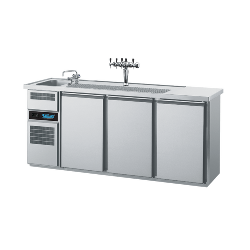Barowy stół chłodniczy, 3-drzwiowy, ze zlewem 1-komorowym po lewej stronie, własne chłodzenie, blat, 0,4 kW, 2100x700x980 mm | RILLING, AGT M731L 81