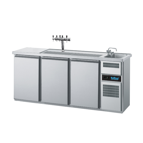 Barowy stół chłodniczy, 3-drzwiowy, ze zlewem 1-komorowym po prawej stronie, własne chłodzenie, blat, 0,4 kW, 2100x700x980 mm | RILLING, AGT M731R 81