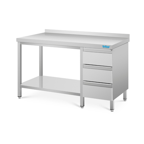 Stół przyścienny z półką i blokiem 3 szuflad, ze stali nierdzewnej, 800x700x850(900) mm | RILLING, TZ 0708C S3L0