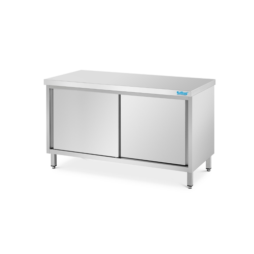 Stół przyścienny z rantem i drzwiami suwanymi, ze stali nierdzewnej, 1200x600x850(900) mm | RILLING, SS 0612A 0000
