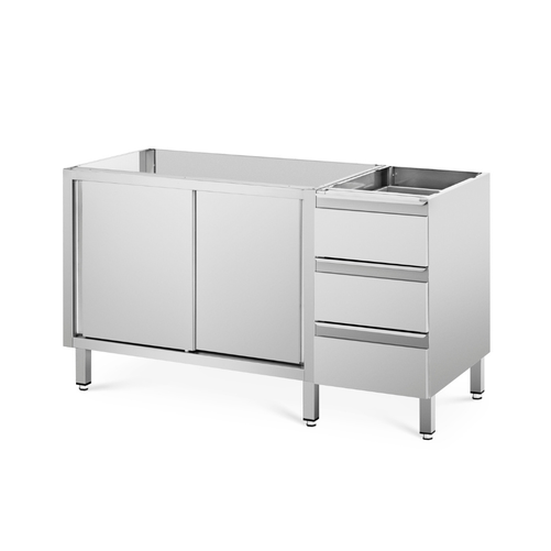 Stół przyścienny z rantem i drzwiami suwanymi, ze stali nierdzewnej, 2000x700x850(900) mm | RILLING, SS 0720U S3L0