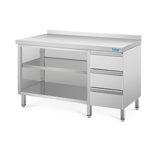 Stół przyścienny z rantem, z 1 półką i 3 szufladami, ze stali nierdzewnej, 1000x700x850(900) mm | RILLING, SG 0710C S3L0