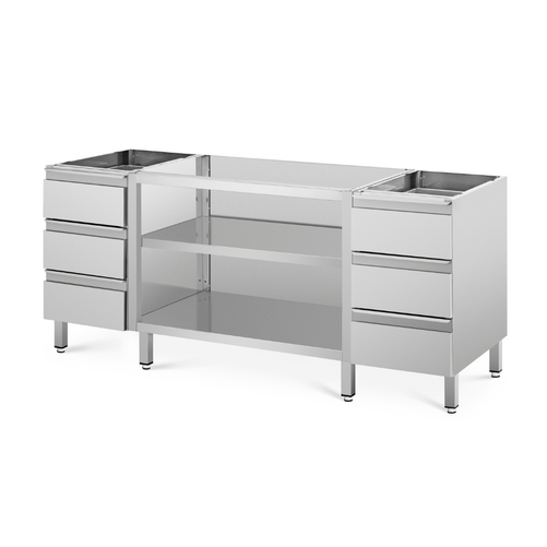 Stół przyścienny z rantem, z 1 półką i 3 szufladami, ze stali nierdzewnej, 1200x700x850(900) mm | RILLING, SG 0712U S3B0