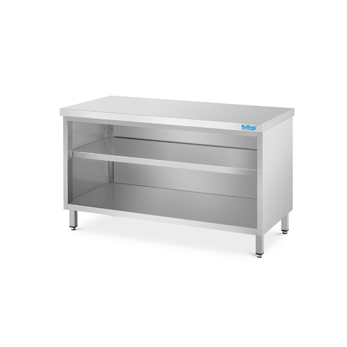 Stół przyścienny z rantem, z 1 półką, ze stali nierdzewnej, 700x700x850(900) mm | RILLING, SG 0707A 0000