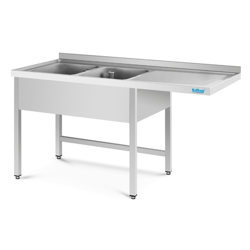 Stół ze zlewem 2-komorowym po prawej stronie, wydłużony ociekacz, 1500x600x850(900) mm | RILLING, ST C615C 2RTO