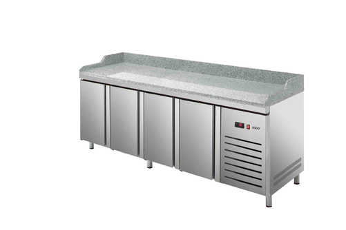 Stół chłodniczy, agregat z boku, 4-drzwiowy z drzwiami pełnymi, EN 600x400, 804 l, 0,336 kW, ze stali nierdzewnej, 2542x800x850 mm | ASBER, ETP-8-250-40 HC GR