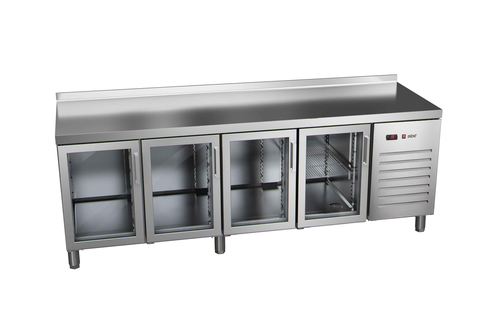 Stół chłodniczy, agregat z boku, 4-drzwiowy z drzwiami pełnymi, GN 1/1, 572 l, 0,336 kW, ze stali nierdzewnej, 2542x600x850 mm | ASBER, ETP-6-250-40 HC SB40 GD