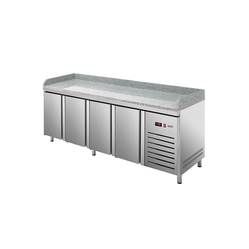 Stół chłodniczy, agregat z boku, 4-drzwiowy z drzwiami pełnymi, GN 1/1, 581 l, 0,336 kW, ze stali nierdzewnej, 2242x700x850 mm | ASBER, ETP-7-225-40 HC GR