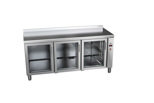 Stół chłodniczy, bez agregatu, 3-drzwiowy z drzwiami pełnymi, GN 1/1, 420 l, 0,032 kW, ze stali nierdzewnej, 1717x600x850 mm | ASBER, ETP-6-169-30 R HC SB40 GD
