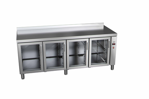 Stół chłodniczy, bez agregatu, 4-drzwiowy z drzwiami pełnymi, GN 1/1, 581 l, 0,032 kW, ze stali nierdzewnej, 1942x700x850 mm | ASBER, ETP-7-192-40 R HC SB40 GD