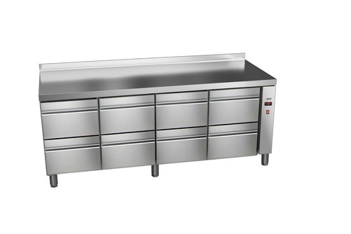 Stół chłodniczy, bez agregatu, 8 szuflad, GN 1/1, 572 l, 0,032 kW, ze stali nierdzewnej, 2242x600x850 mm | ASBER, ETP-6-222-08 R HC SB40