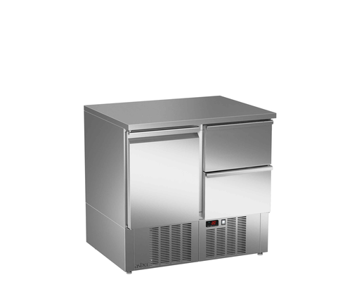 Stół chłodniczy sałatkowy, 1-drzwiowy, 2 szuflady, 155 l, 0,245 kW, ze stali nierdzewnej, 894x700x850 mm | ASBER, ETS-090-12 NS