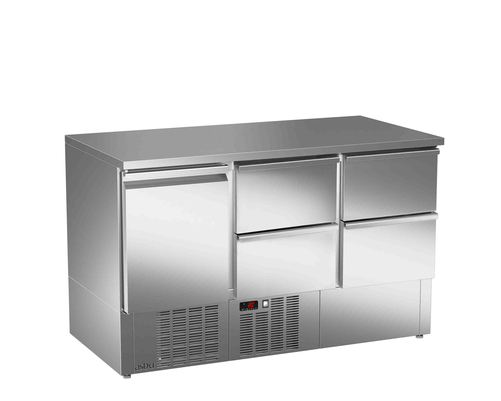 Stół chłodniczy sałatkowy, 1-drzwiowy, 4 szuflady, 232 l, 0,267 kW, ze stali nierdzewnej, 1358x700x850 mm | ASBER, ETS-140-14 NS