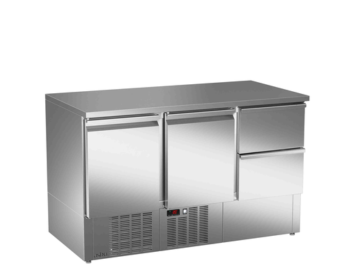 Stół chłodniczy sałatkowy, 2-drzwiowy, 2 szuflady, 232 l, 0,267 kW, ze stali nierdzewnej, 1358x700x850 mm | ASBER, ETS-140-22 NS