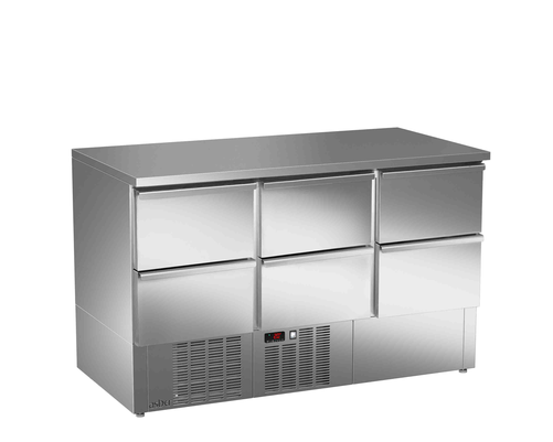 Stół chłodniczy sałatkowy, 6 szuflad, 232 l, 0,267 kW, ze stali nierdzewnej, 1358x700x850 mm | ASBER, ETS-140-06 NS