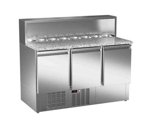 Stół chłodniczy sałatkowy do kanapek, 3-drzwiowy, 232 l, 0,267 kW, ze stali nierdzewnej | ASBER, ETSA -140