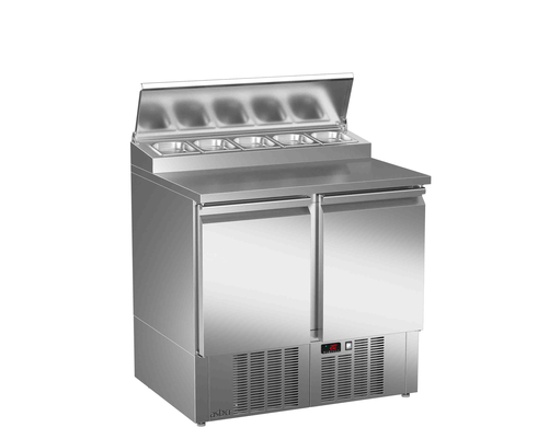 Stół chłodniczy sałatkowy do pizzy, 2-drzwiowy, 155 l, 0,245 kW, ze stali nierdzewnej, 894x700x955 mm | ASBER, ETPZ-090