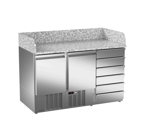 Stół chłodniczy sałatkowy do pizzy, 2-drzwiowy, 6 szuflad, 155 l, 0,245 kW, ze stali nierdzewnej, 1358x700x1010 mm | ASBER, ETCPZ-140-26