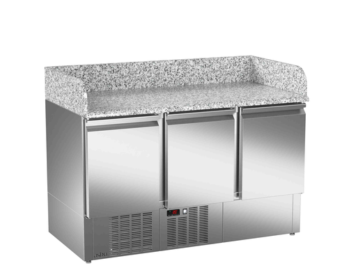 Stół chłodniczy sałatkowy do pizzy, 3-drzwiowy, 232 l, 0,267 kW, ze stali nierdzewnej, 1358x700x1010 mm | ASBER, ETCPZ -140