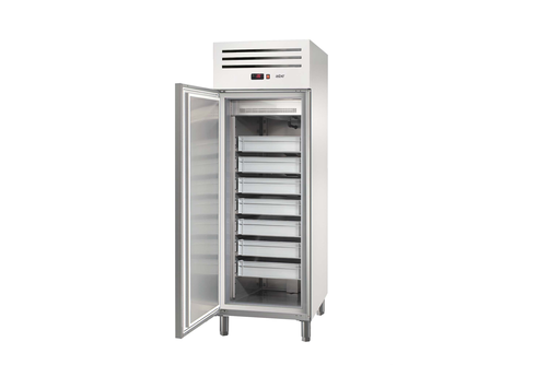 Szafa chłodnicza na ryby, 1-drzwiowa, EN 600x400, 582 l, 0,245 kW, ze stali nierdzewnej, 760x747x2006 mm | ASBER, ECF-601 L