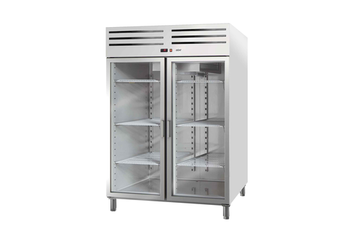 Szafa chłodnicza przeszklona, 2-drzwiowa, GN 2/1, 1301 l, 0,336 kW, ze stali nierdzewnej, 1388x844x2008 mm | ASBER, ECP-1402 HC GD