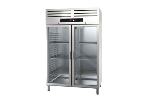 Szafa chłodnicza przeszklona, 2-drzwiowa, GN 2/1, 1332 l, 0,218 kW, ze stali nierdzewnej, 1318x837x2040 mm | ASBER, GCP-1402 GD