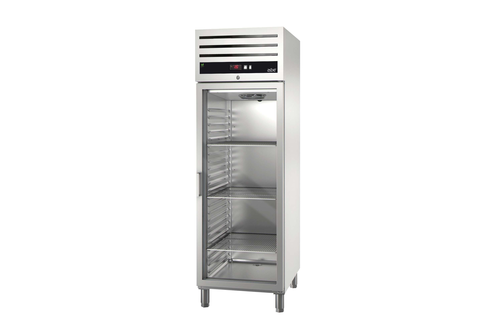 Szafa mroźnicza przeszklona, 1-drzwiowa, prawy zawias, GN 2/1, 543 l, 0,627 kW, ze stali nierdzewnej, 653x837x2040 mm | ASBER, GCN-701 R GD