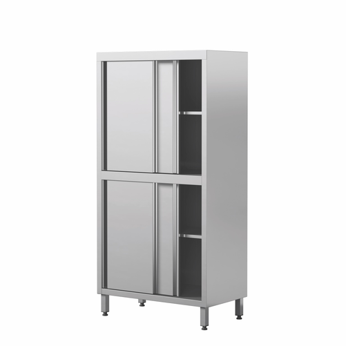 Szafa magazynowa ze stali nierdzewnej, drzwi suwane, 2 poziomy półek, 800x500x1800 mm | EDENOX, 304 Line